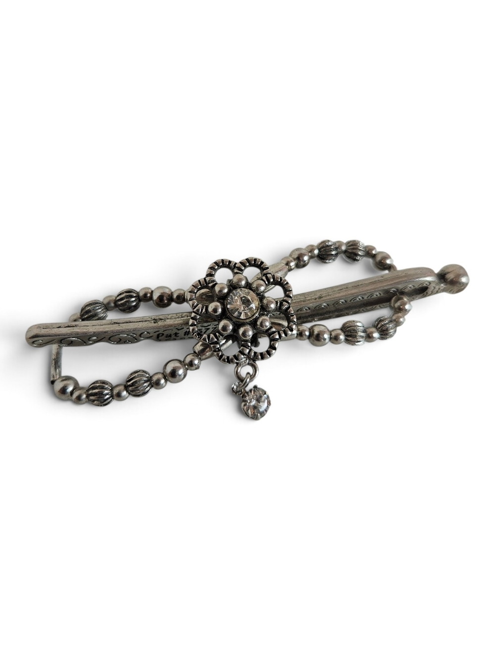 Lilla Rose Flexi Hair Clip Size Unmarked Rhinestone Filigree Flower Silver Toned